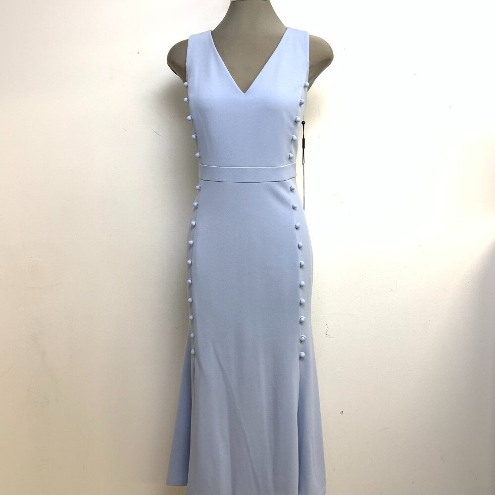 New Calvin Klein Elegant ZEN Light V-Neck Button Crepe Fit & Flare Dress